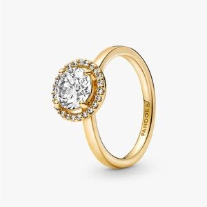 Pandora Sparkling Round Halo Ring - 14k Gold Plated Size 7